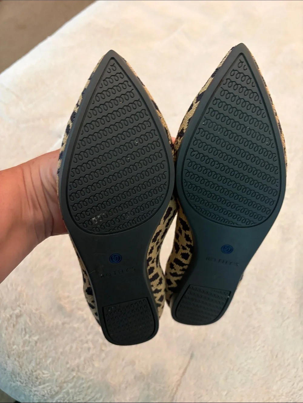 Rothy's Leopard Knit Pointed-Toe Flats in Beige and Black
